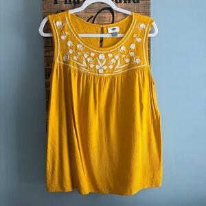 Old Navy Mustard Yellow Sleeveless Blouse with White Embroidery